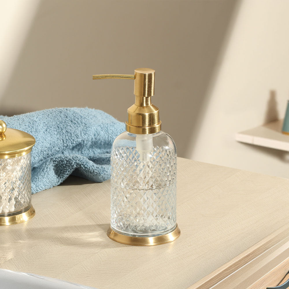 Harlequin Glass and Brass Soap Dispenser - Clear Gold