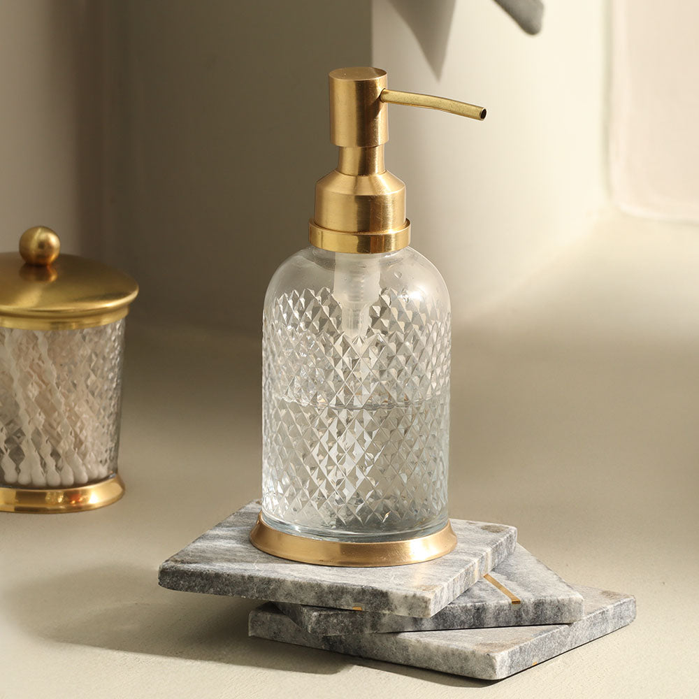Harlequin Glass and Brass Soap Dispenser - Clear Gold