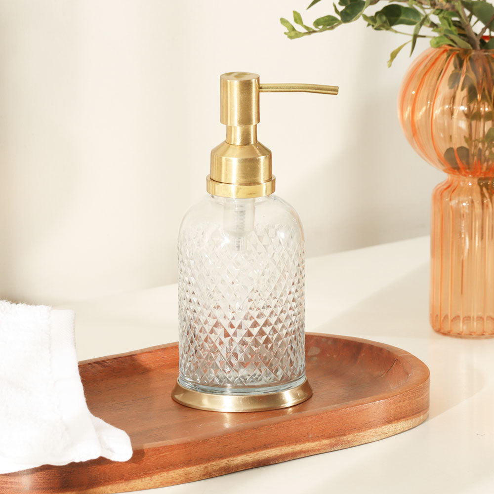 Harlequin Glass and Brass Soap Dispenser - Clear Gold