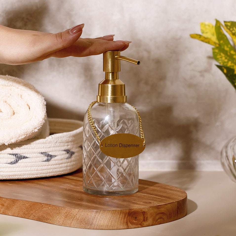 Checker Glass and Brass Lotion Dispenser - Clear Gold