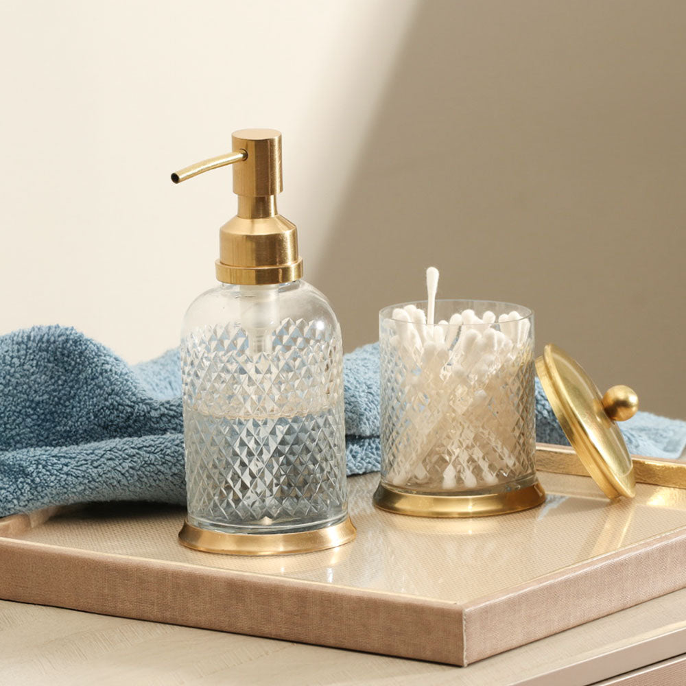 Harlequin Glass and Brass Soap Dispenser - Clear Gold