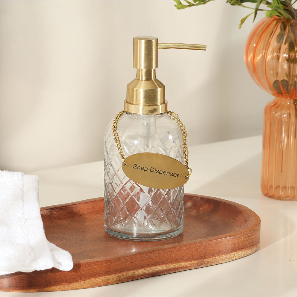 Checker Glass and Brass Soap Dispenser - Clear Gold