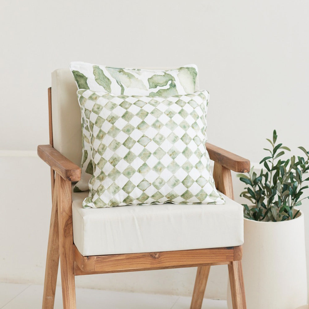 Checker Linen Cushion Cover 45x45cm - Green