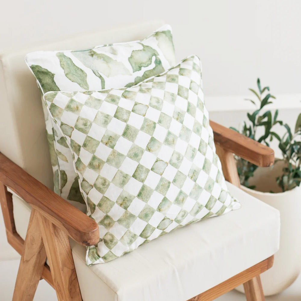 Checker Linen Cushion Cover 45x45cm - Green