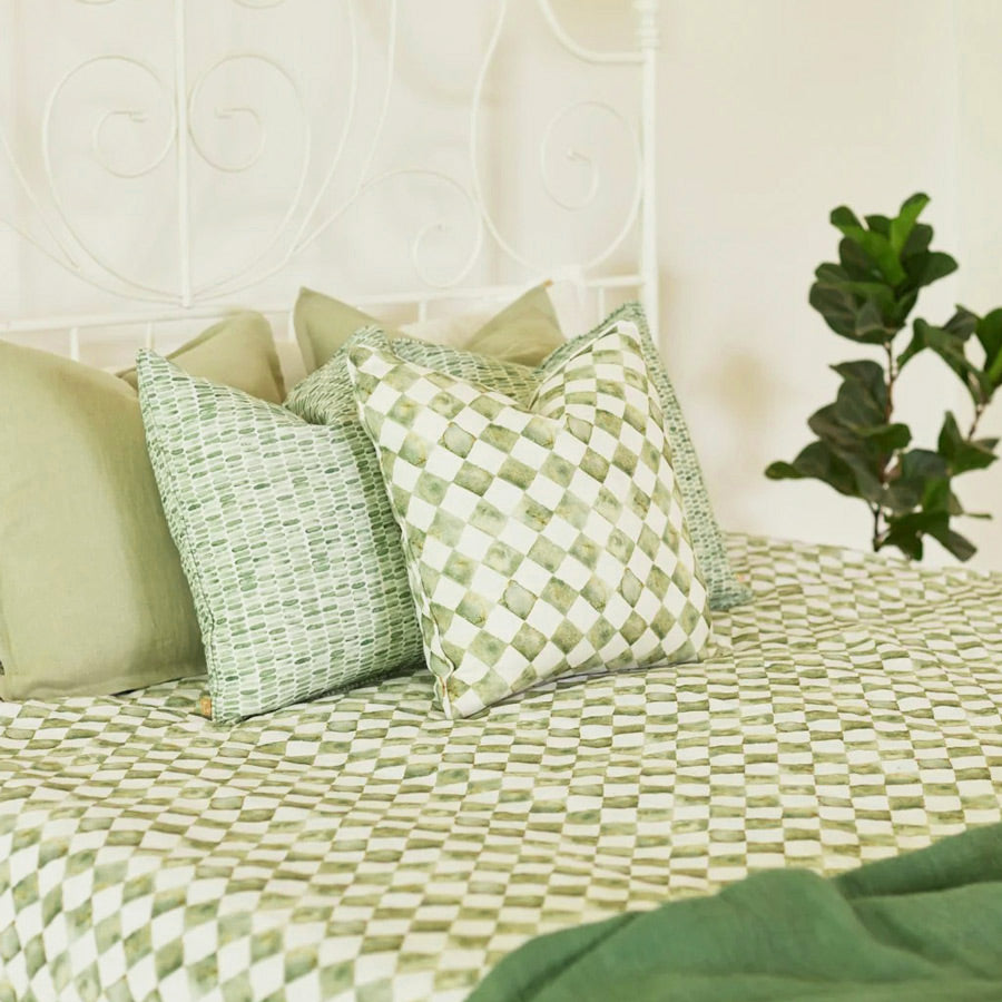 Checker Linen Cushion Cover 45x45cm - Green
