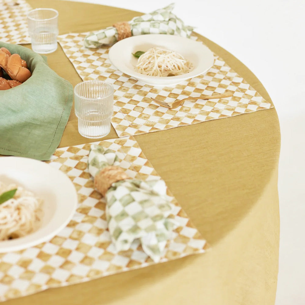Checker Linen Table Napkins, Set of 2 - Ochre
