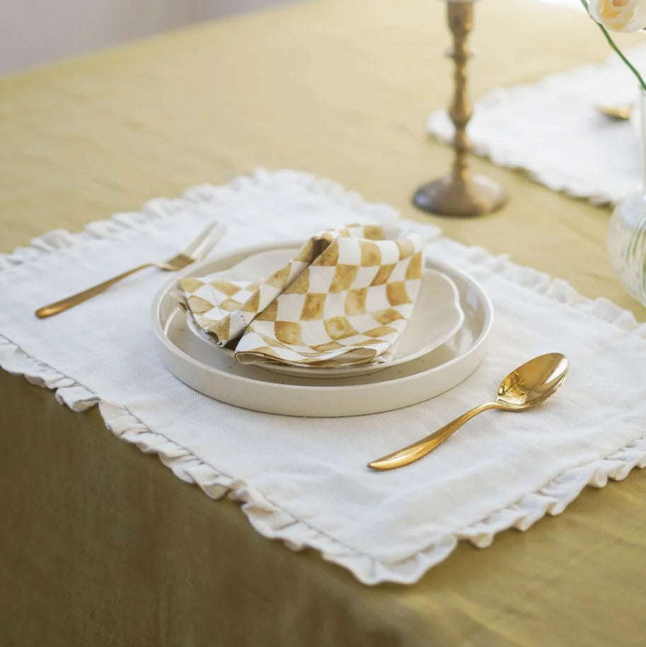 Checker Linen Table Napkins, Set of 2 - Ochre