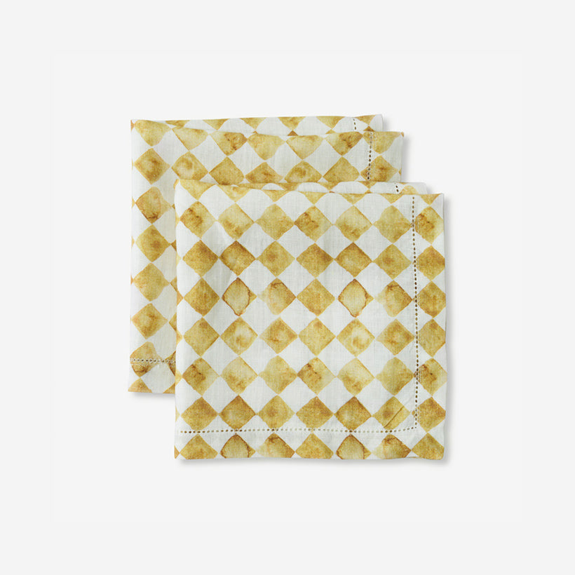 Checker Linen Table Napkins, Set of 2 - Ochre