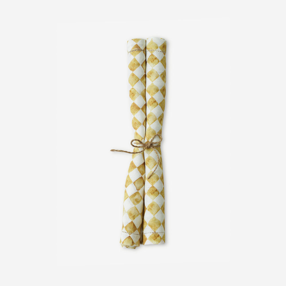 Checker Linen Table Napkins, Set of 2 - Ochre