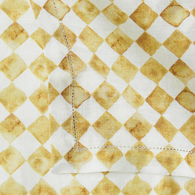 Checker Linen Table Napkins, Set of 2 - Ochre