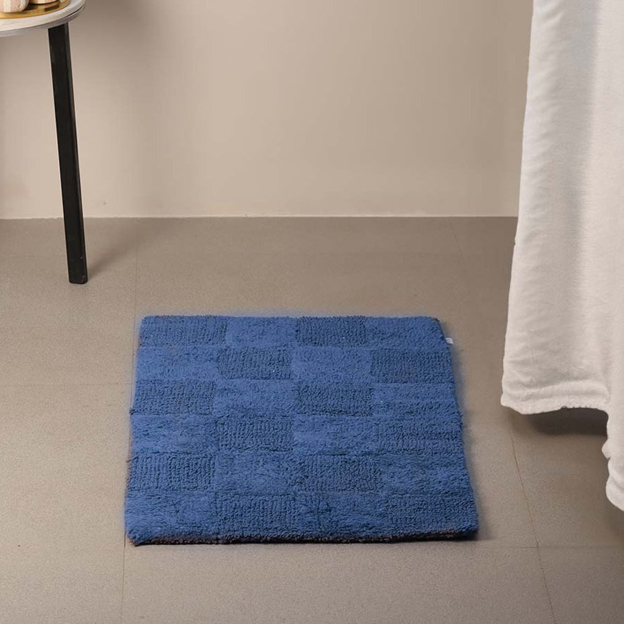 Checkered Reversible Tufted Bathmat - Azure Blue
