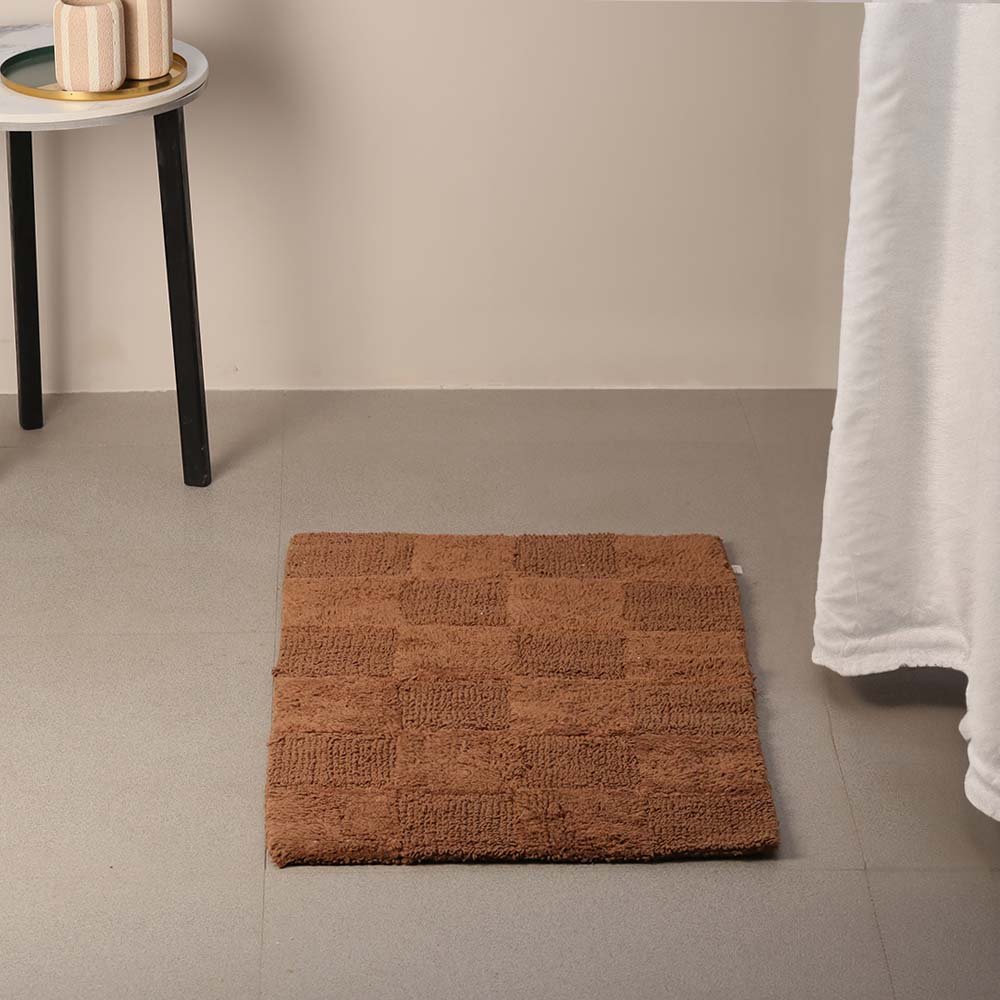 Checkered Reversible Tufted Bathmat - Walnut Brown