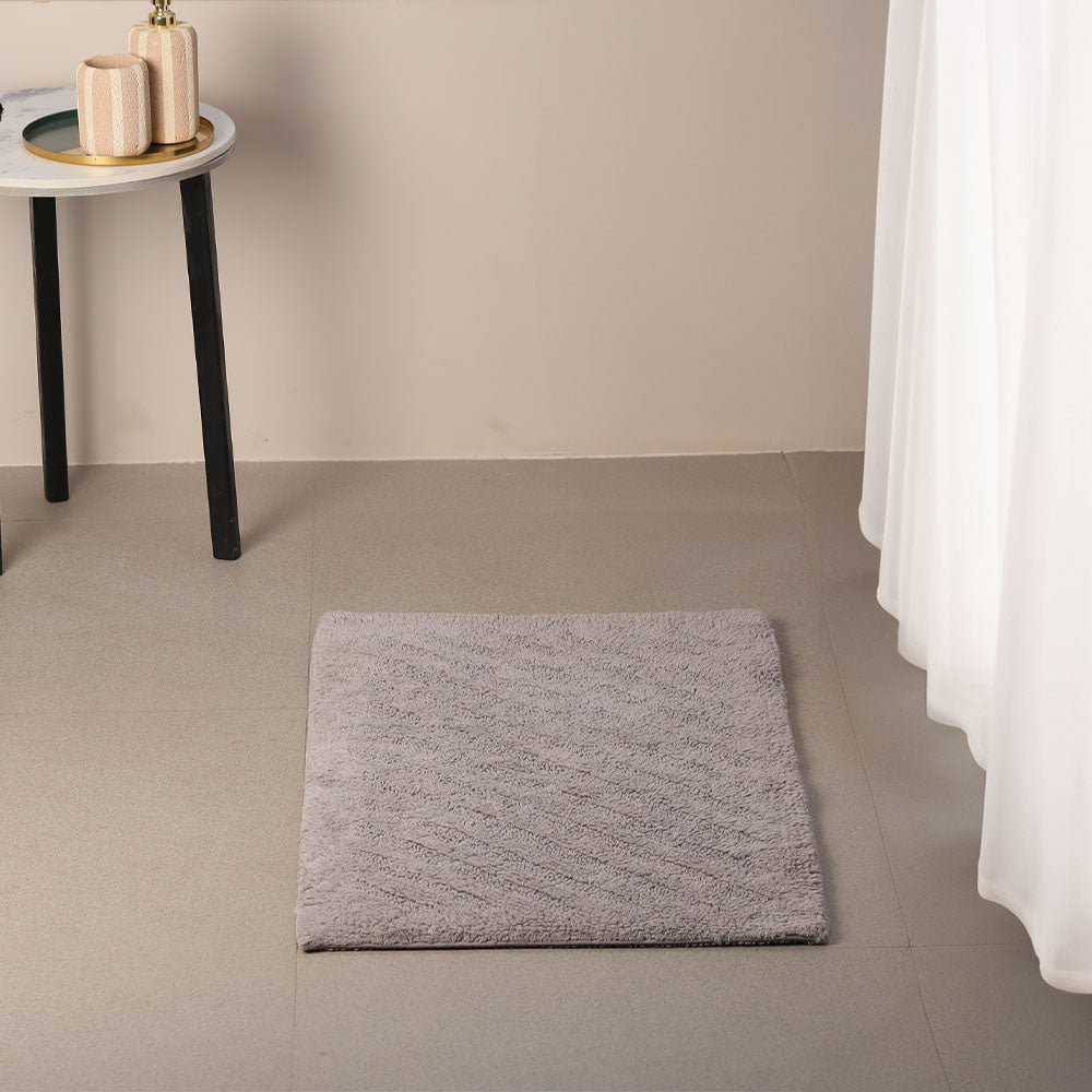 Chelsea Striped Reversible Tufted Bathmat - Light Grey