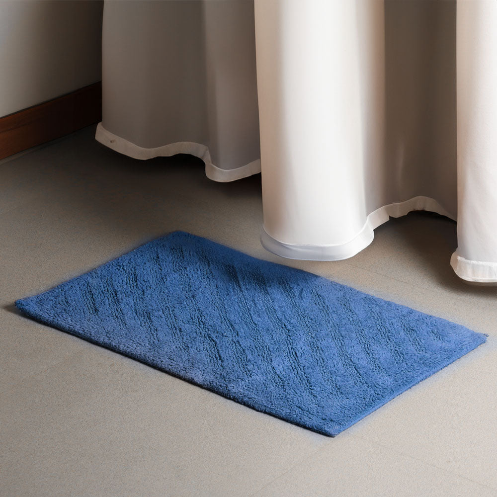 Chelsea Striped Reversible Tufted Bathmat - Azure Blue