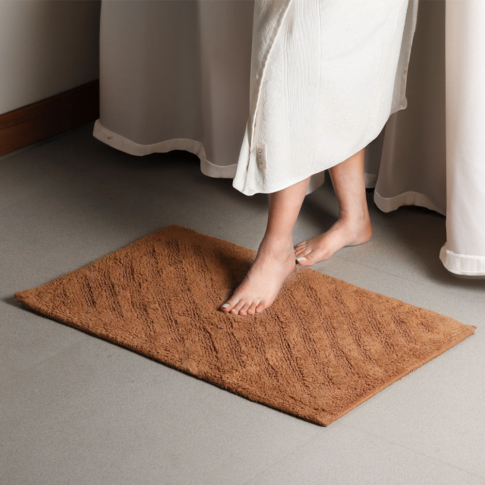 Chelsea Striped Reversible Tufted Bathmat - Walnut Brown