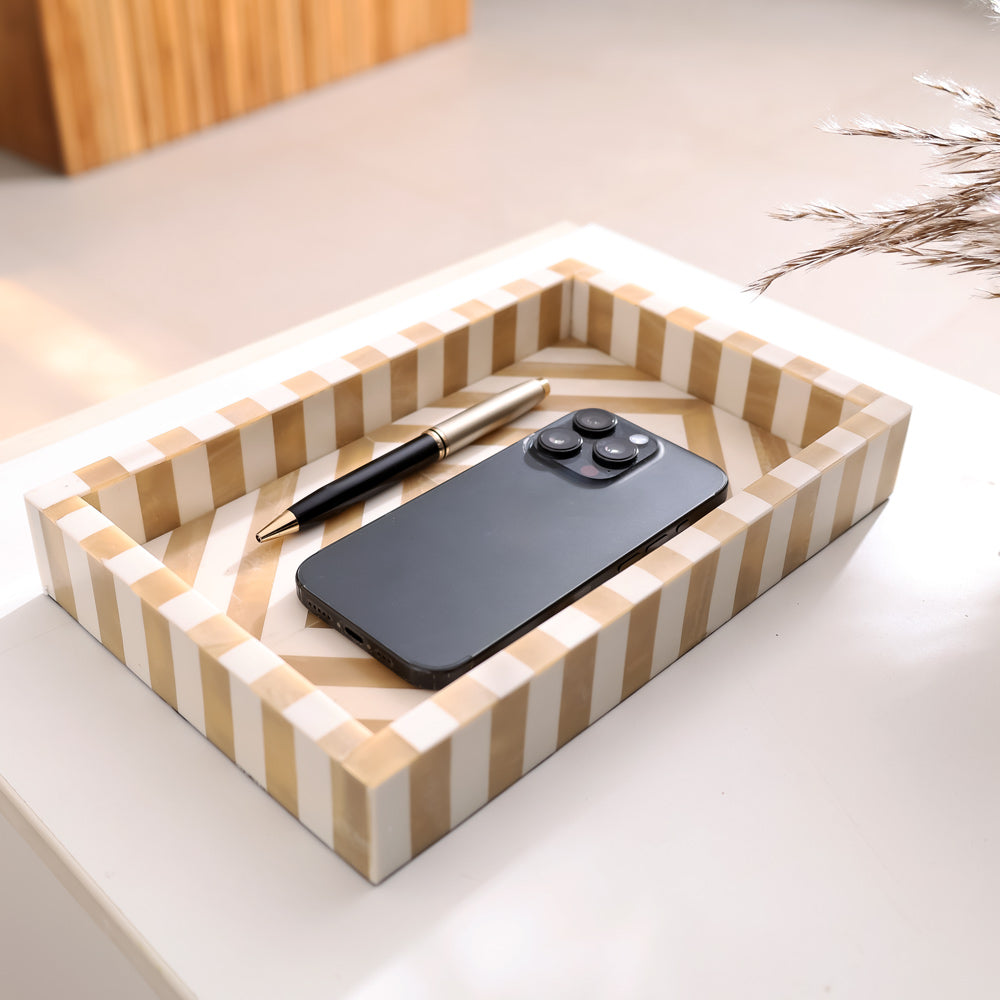 Chevre Decorative Resin Tray Medium - Beige White