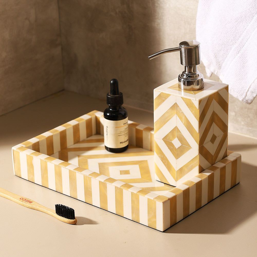 Chevre Decorative Resin Tray Medium - Beige White