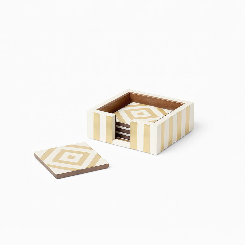 Chevre Square Resin Coasters, Set of 4 - Beige White