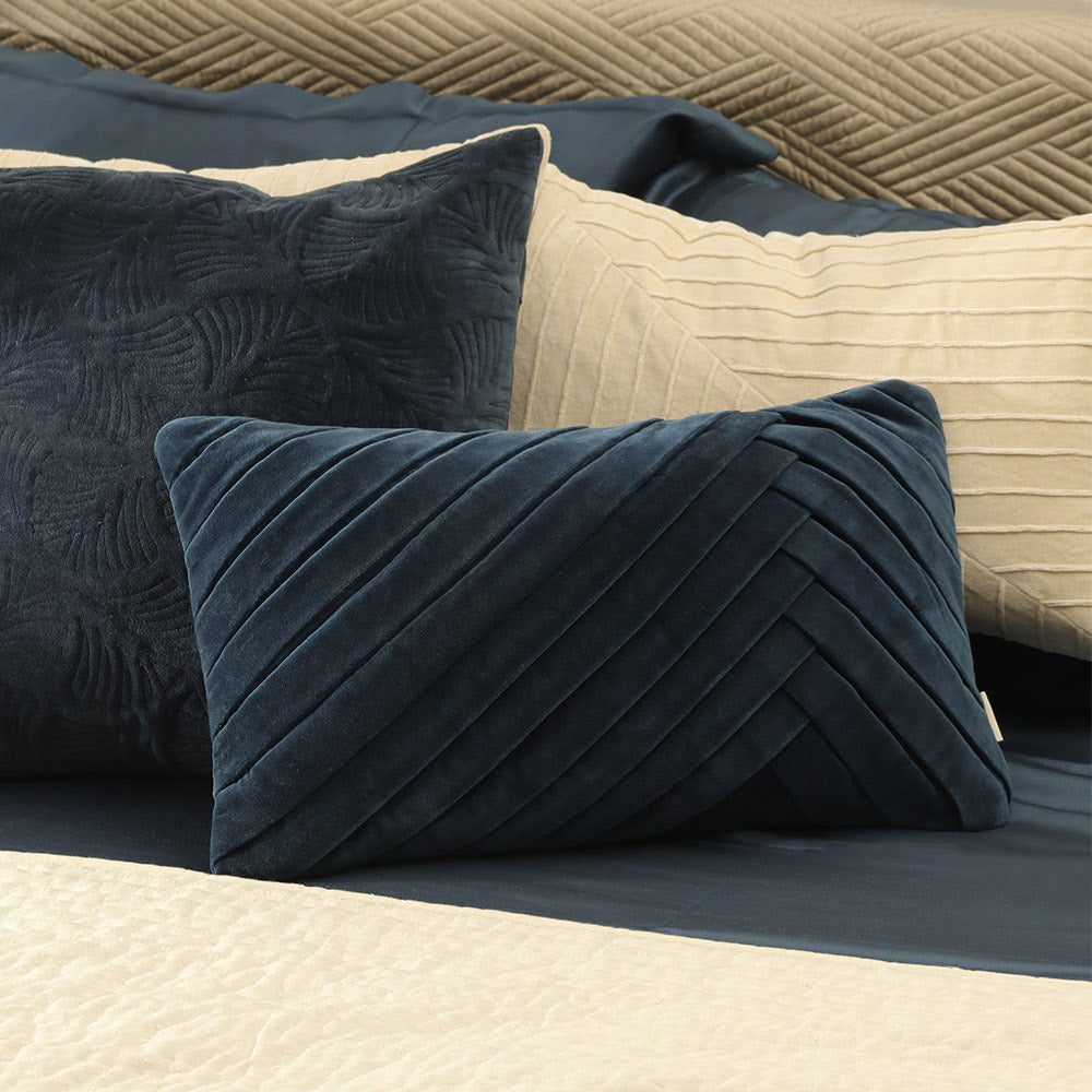 Chevron Velvet Rectangular Cushion Cover 50x30cm - Navy Blue