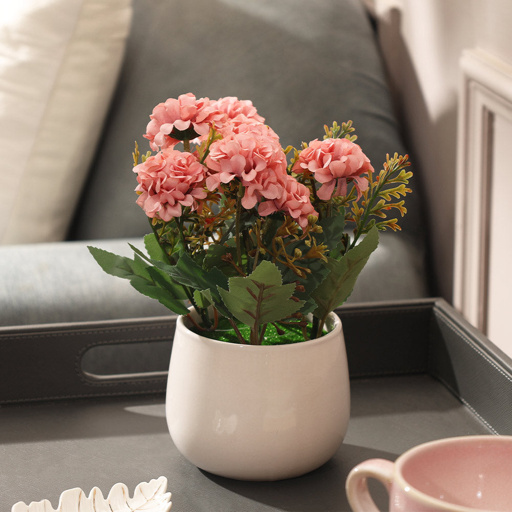Chrysanthemums Artificial Potted Plant - Magenta White