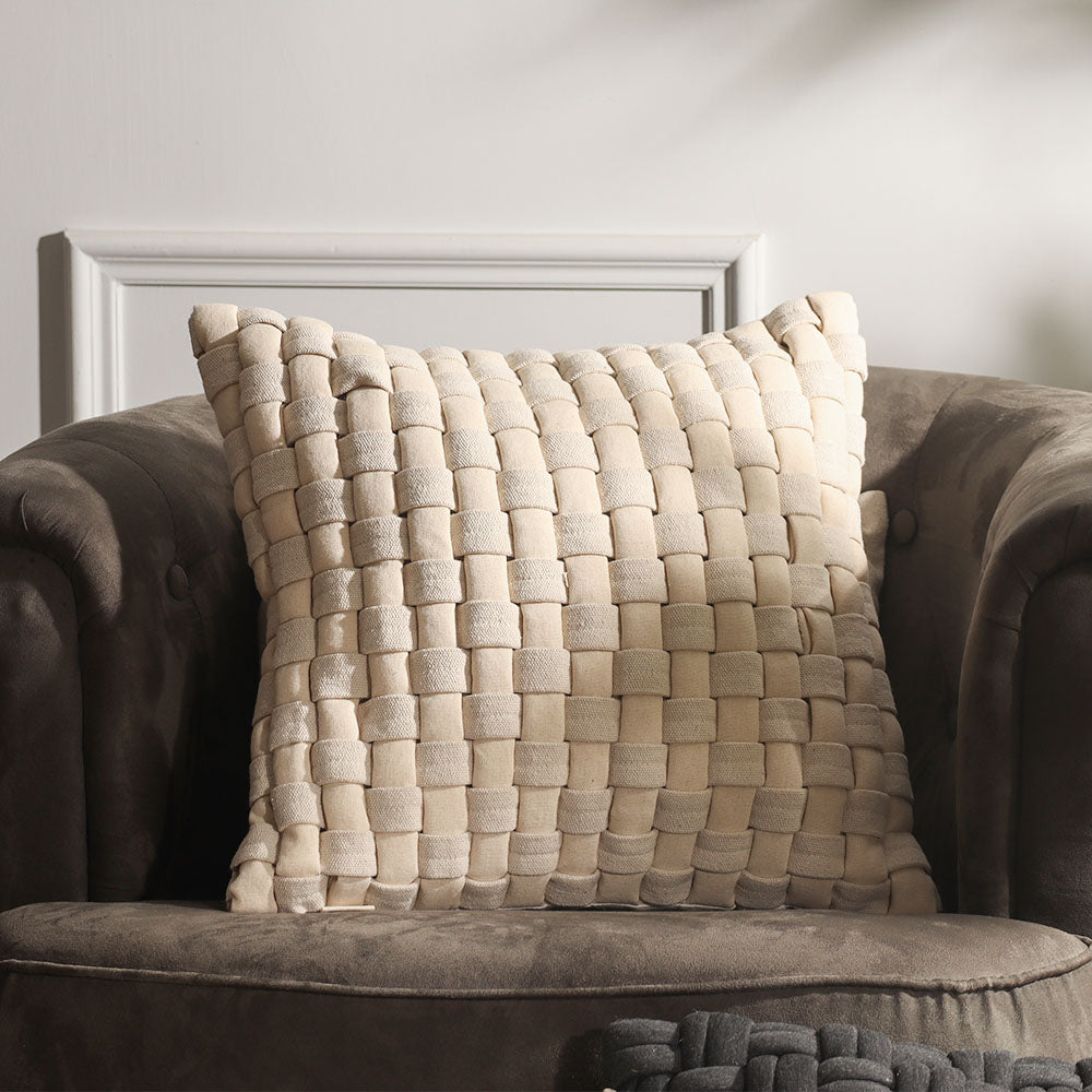 Macro Checkered Cotton Cushion Cover 45x45cm - Beige Cream
