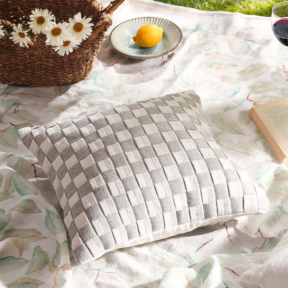 Macro Checkered Cotton Cushion Cover 45x45cm - Grey Beige