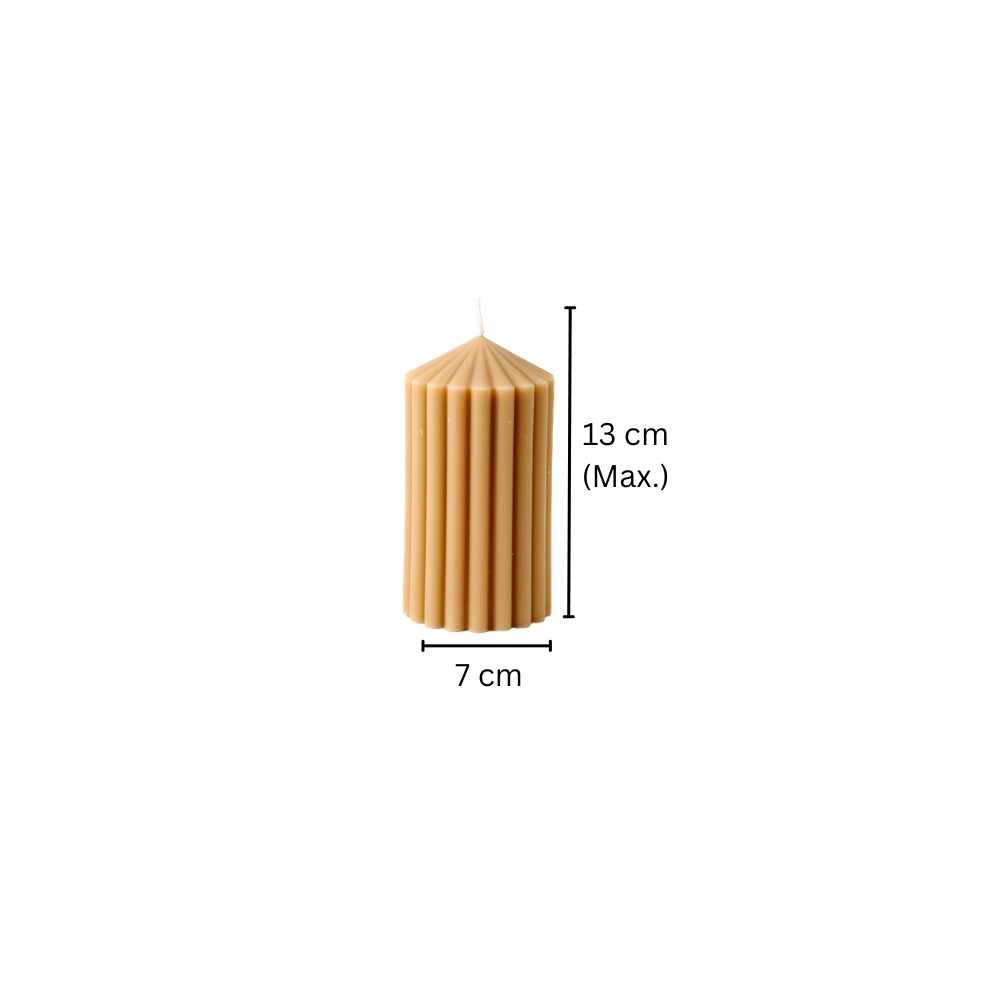 Cina Ribbed Tower Candle Medium - Sand