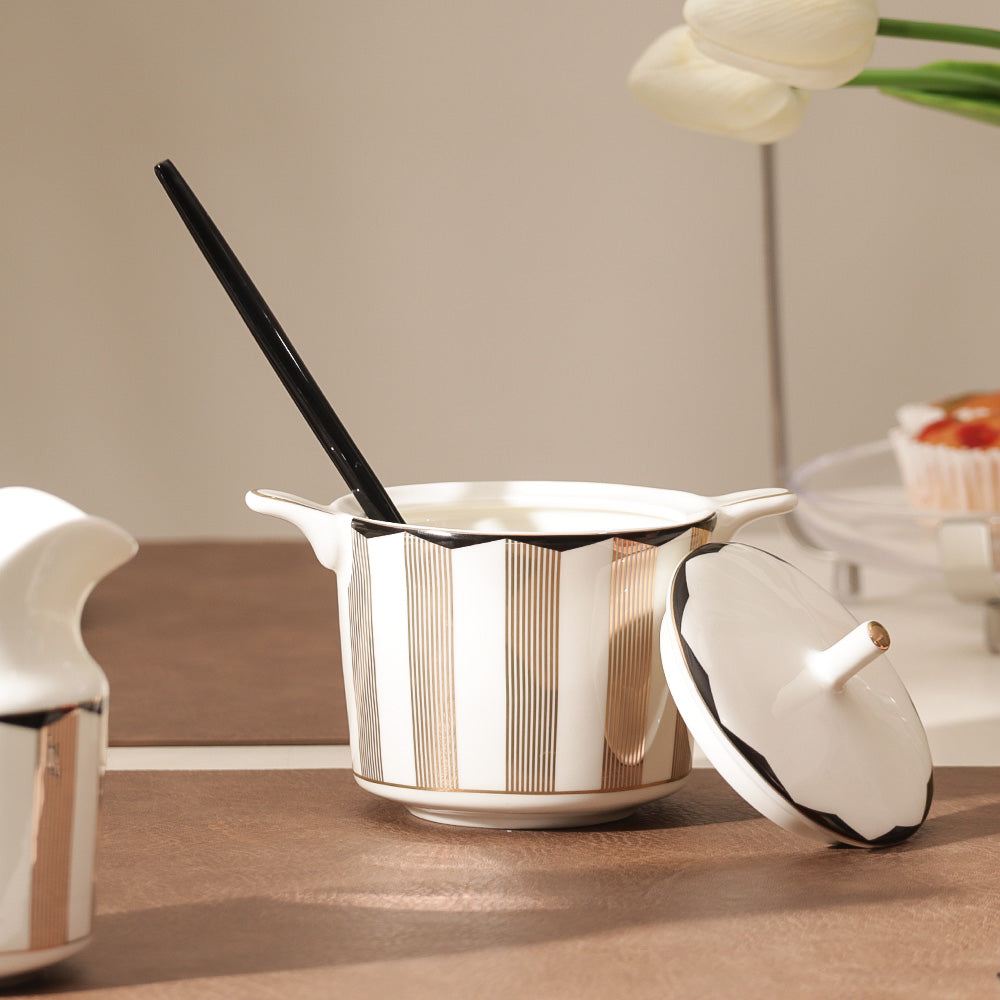 Cirque Sugar Bowl with Lid - White Gold