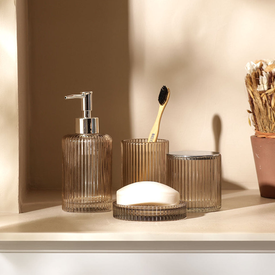 Clara 4-piece Glass Bathroom Set - Smokey Brown