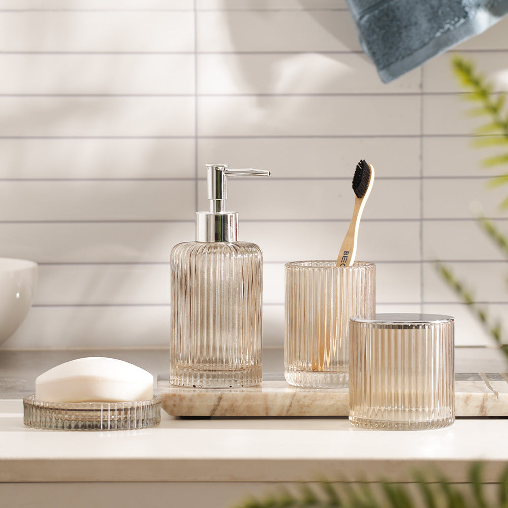 Clara 4-piece Glass Bathroom Set - Smokey Brown