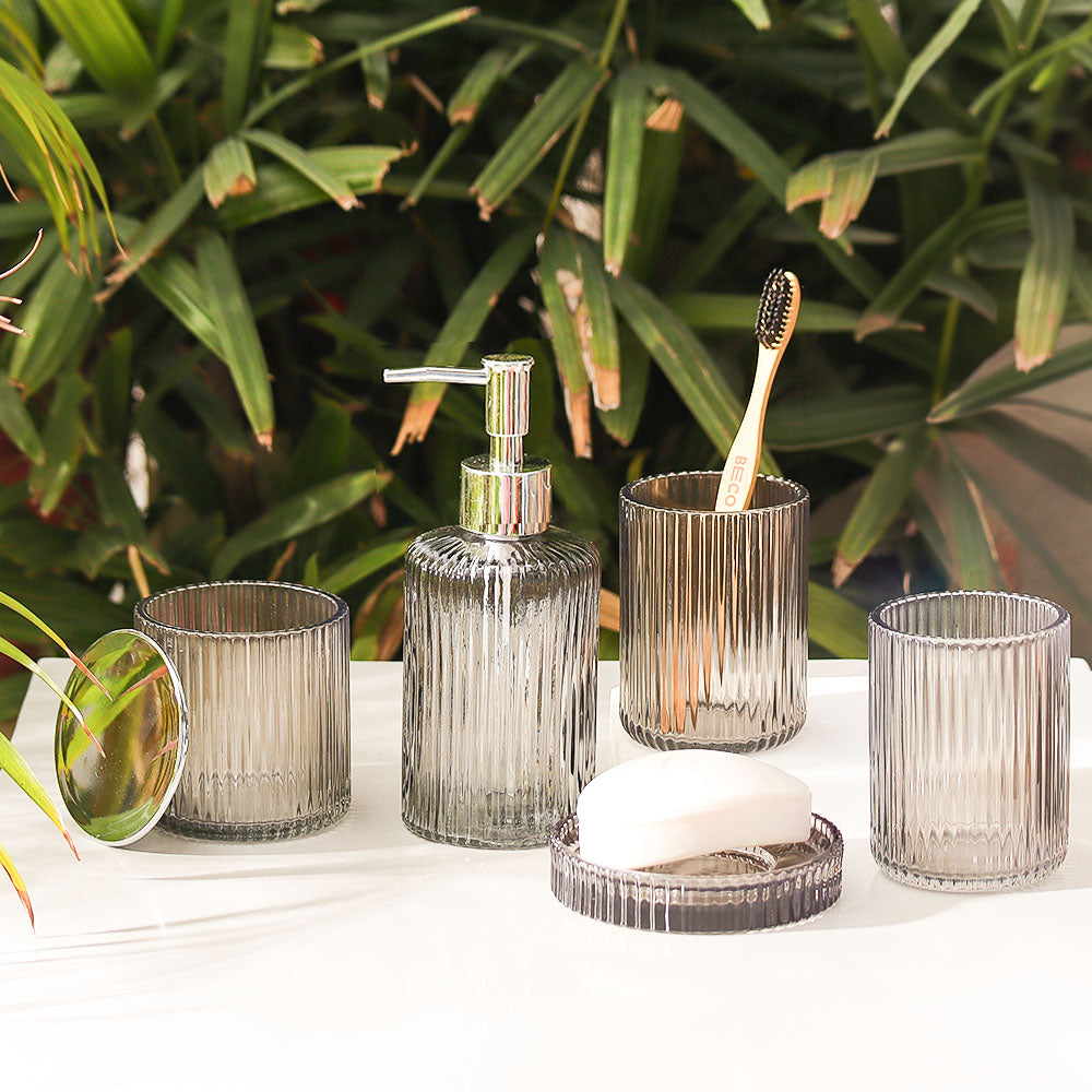 Claro 5-piece Glass Bathroom Set - Smokey Grey