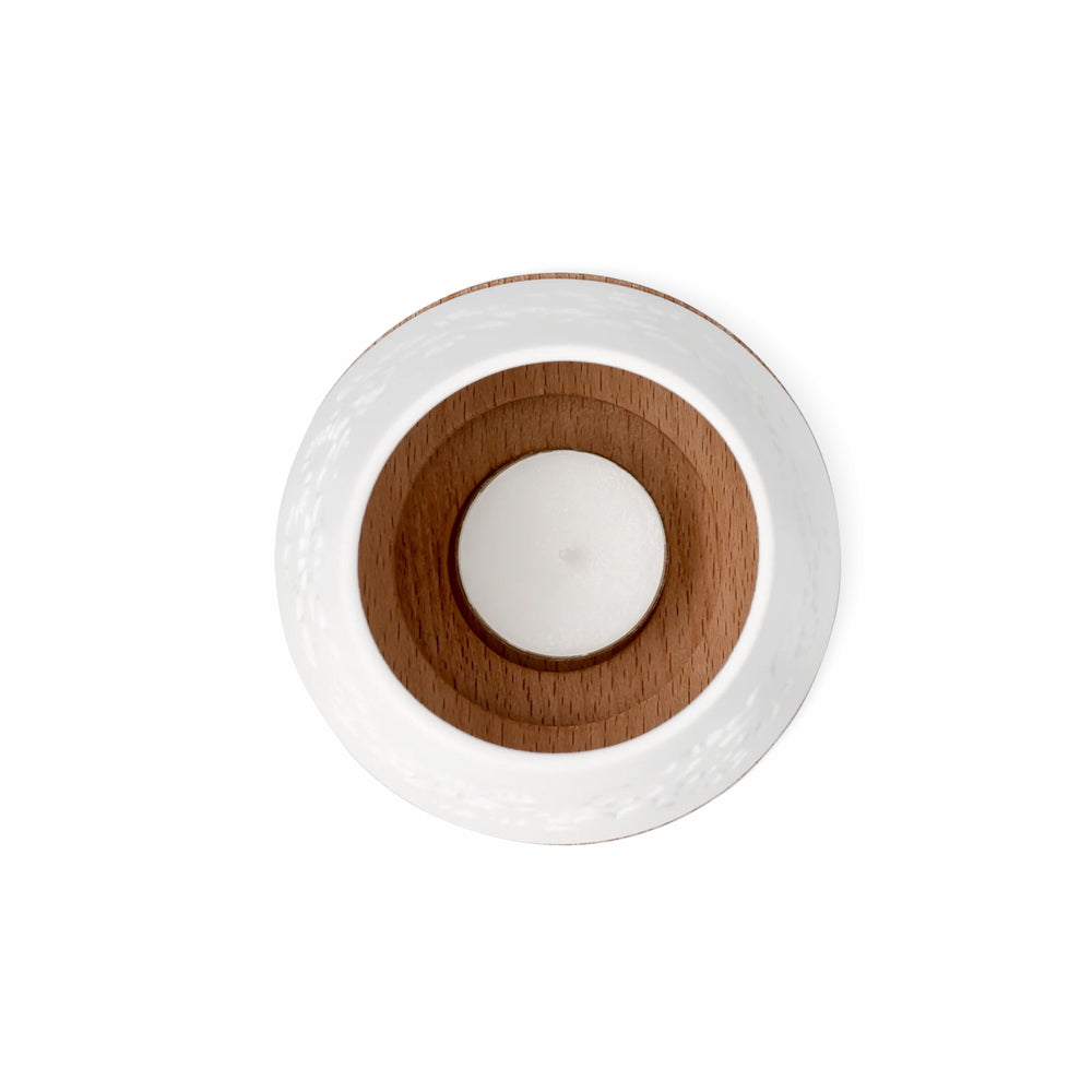 Embossed Porcelain Lantern with Wooden Base - Clover Leaves