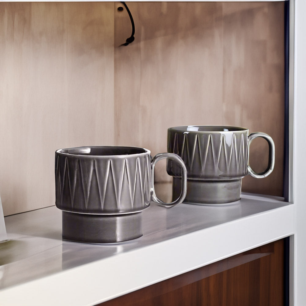Coffee and More Tea Mugs, Set of 2 - Grey