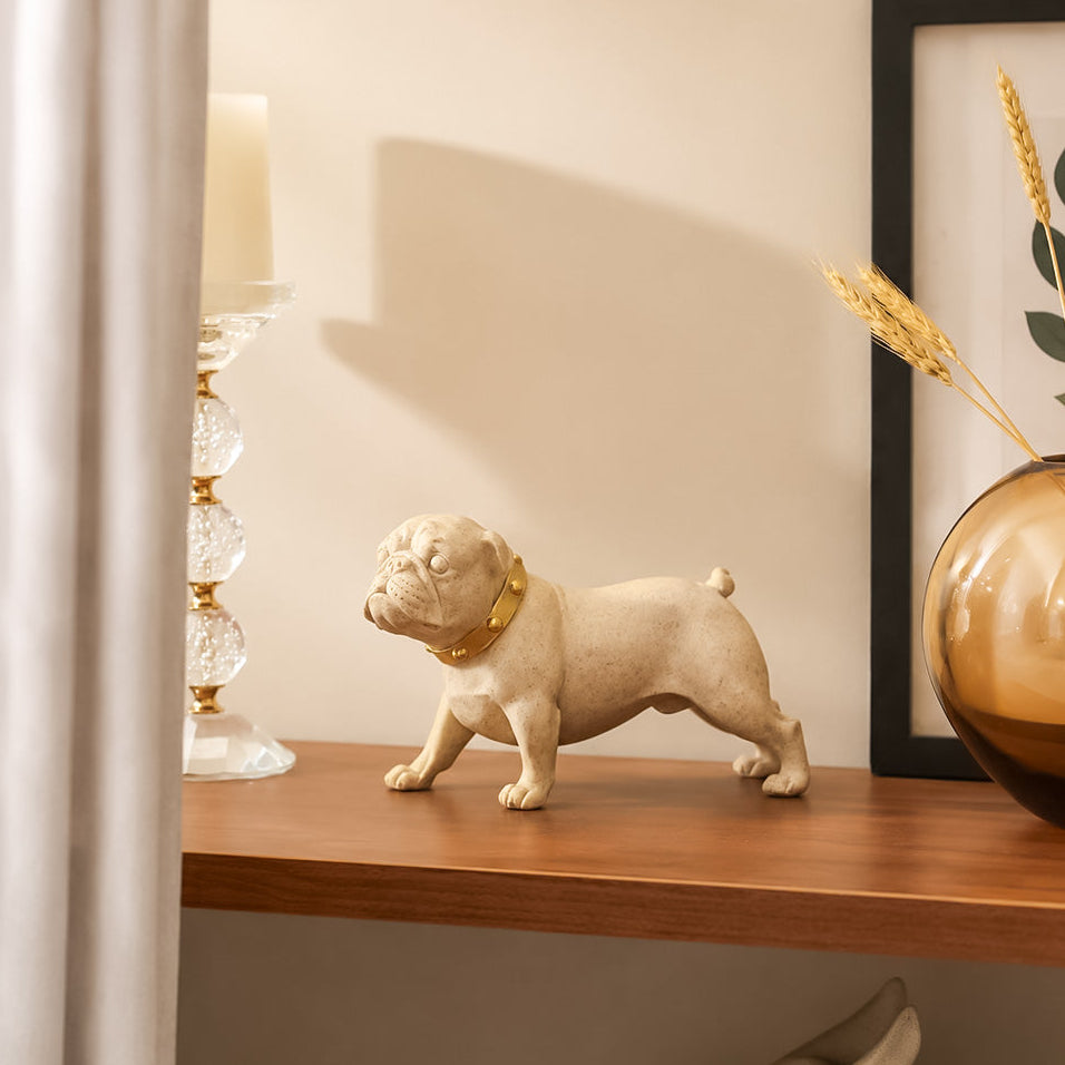 Collared Bulldog Sculpture Small - Beige Gold