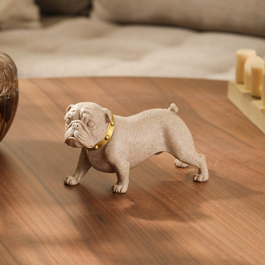 Collared Bulldog Sculpture Small - Beige Gold