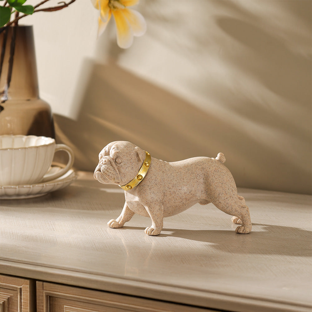 Collared Bulldog Sculpture Small - Beige Gold