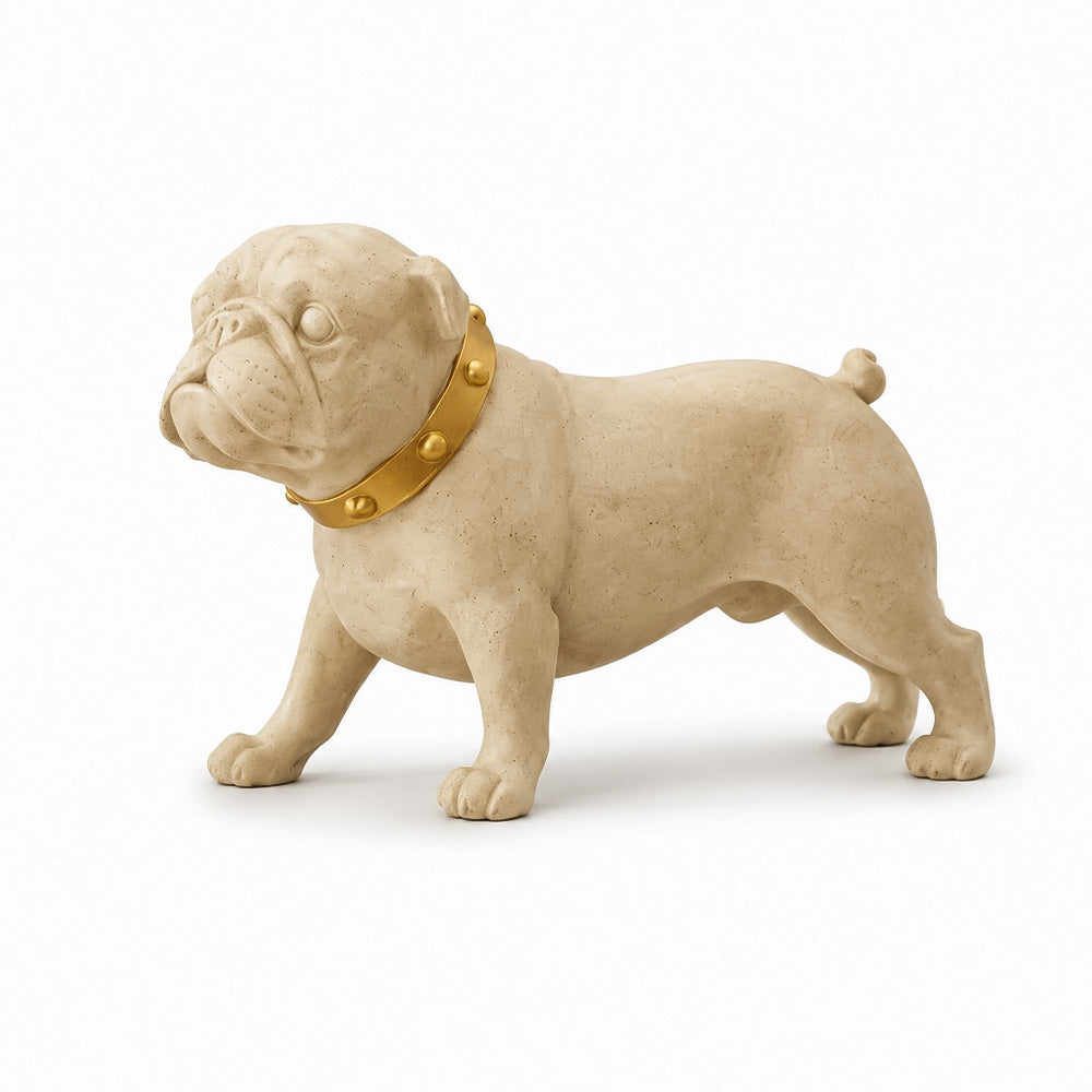 Collared Bulldog Sculpture Small - Beige Gold
