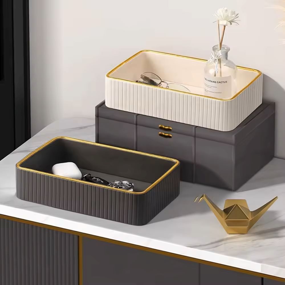 Columns Rectangular Leather Valet Tray - Ivory