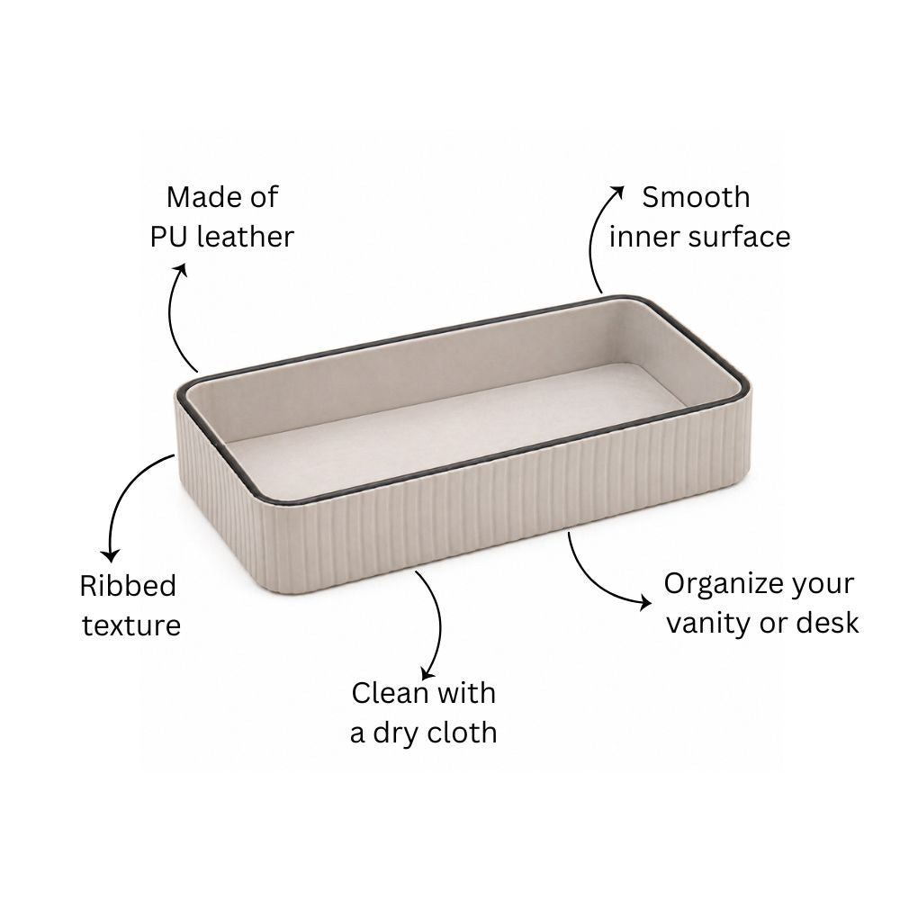 Columns Rectangular Leather Valet Tray - Light Grey