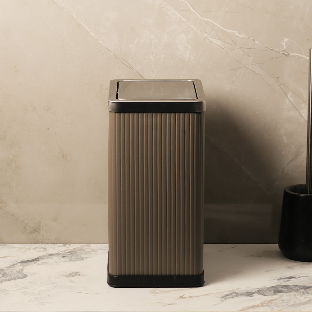 Columns Rectangular Waste Can With Lid 10L - Dark Grey & Steel