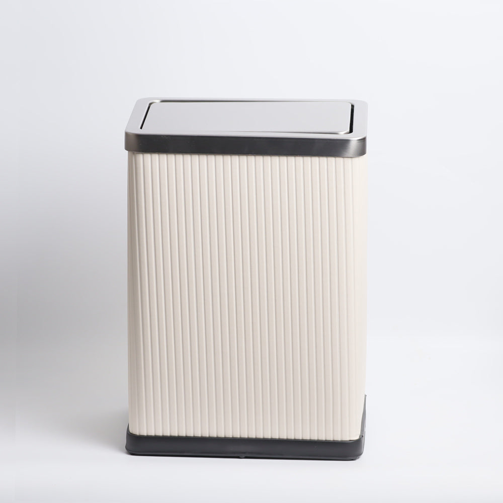 Columns Rectangular Waste Can With Lid - White Silver