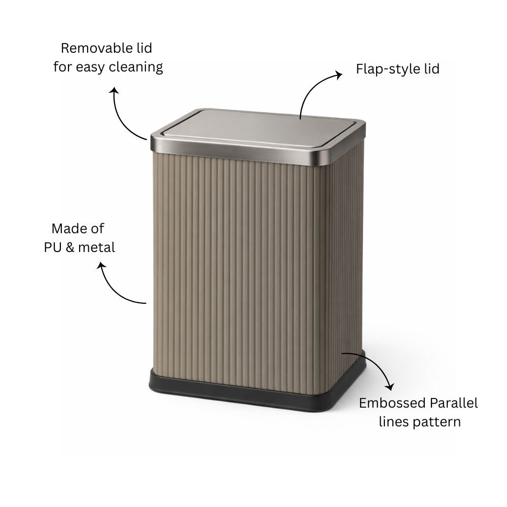 Columns Rectangular Waste Can With Lid 10L - Dark Grey & Steel