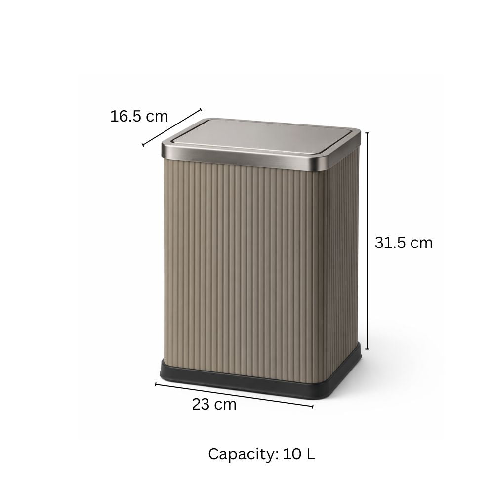Columns Rectangular Waste Can With Lid 10L - Dark Grey & Steel