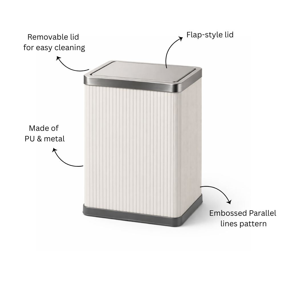 Columns Rectangular Waste Can With Lid 10L - Ivory & Steel