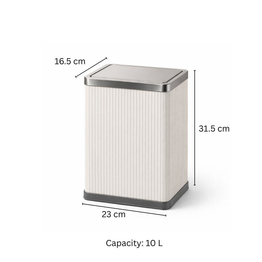 Columns Rectangular Waste Can With Lid 10L - Ivory & Steel