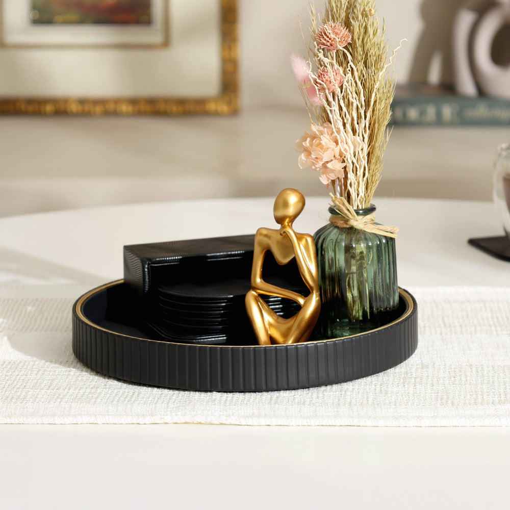 Columns Round Vanity Tray - Black