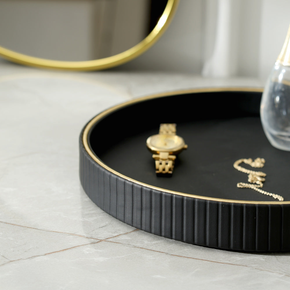 Columns Round Vanity Tray - Black
