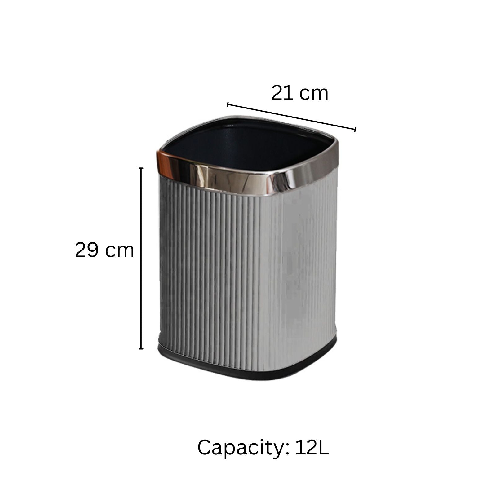 Columns Sqround Waste Bin 12L - Ash Grey & Steel