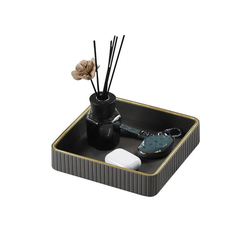 Columns Square Leather Valet Tray - Black