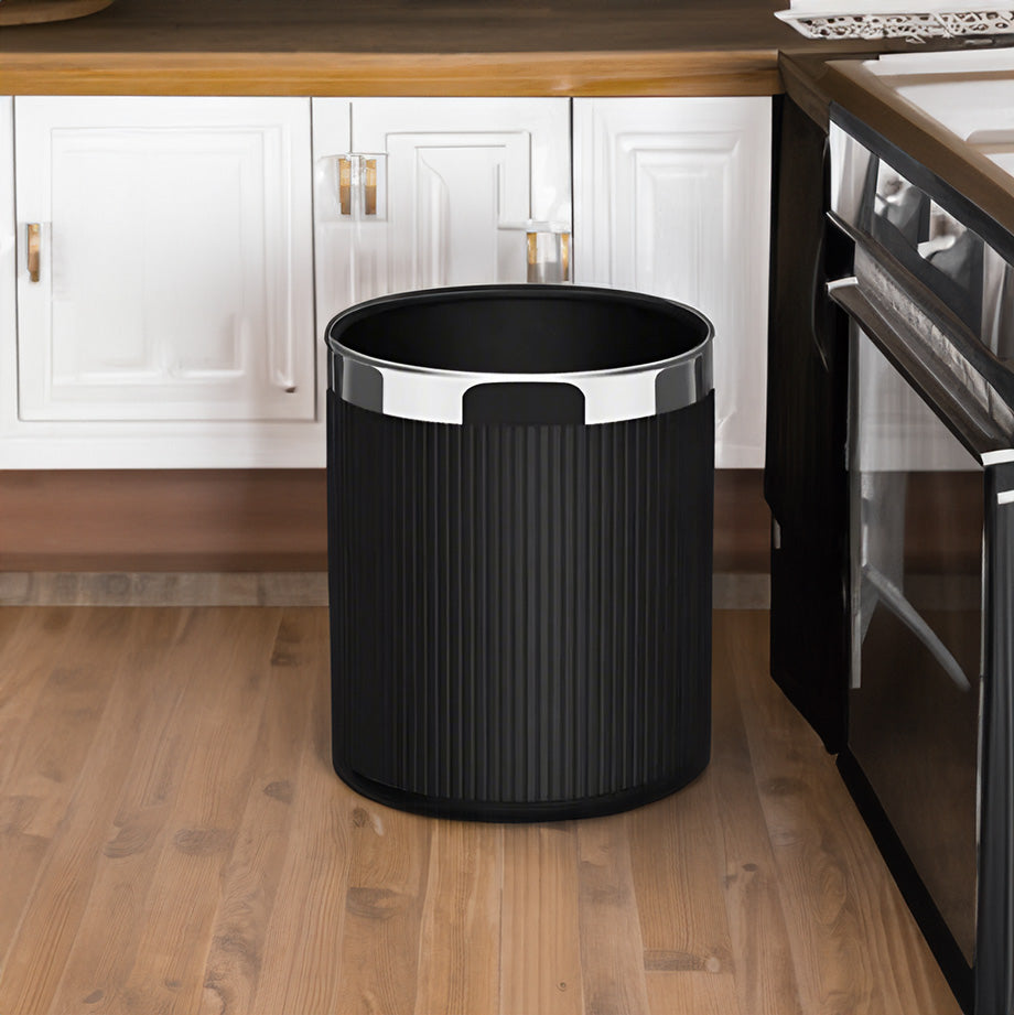 Columns Waste Bin 10L - Black & Steel